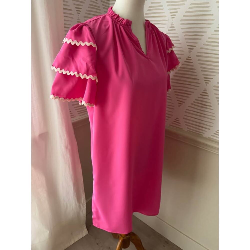 Jess Lea Women’s Large Pink Kersten Ric Rac Ruffle Shift Dress - Picture 6 of 7